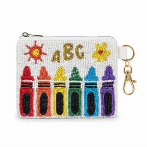 Porte-monnaie perlé écologique avec lettrage bleu 'Whoop It', fait main, fermeture éclair, porte-clés détachable, mini format, unisexe, pour cartes - Product Image 1