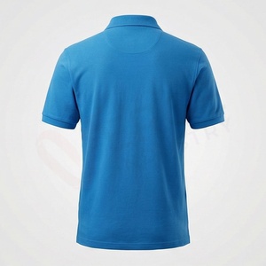 Polo à manches courtes bleu pour homme, en coton piqué respirant, design tricoté uni, poche, coupe classique - Product Image 2