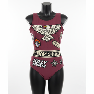 Maillot de bain femme en tissu extensible polyester élasthanne 200 GSM, motif graphique bordeaux, design logo personnalisé - Product Image 4
