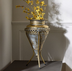 Stunning set of metal <b>vase</b> featuring bold geometric patterns in teal, <b>gold</b>, and deep red available at wholesale price. - Product Image 3