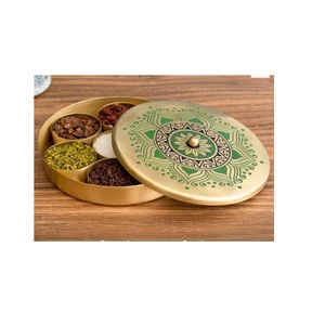 Antique Finish Brass Masala Box With Lid For Traditional <b>Spice</b> <b>Storage</b> And Kitchen Counter Decor - Product Image 6