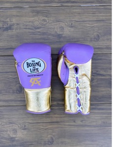 Guantes de Boxeo Personalizados No Boxing No Life Canelo, Color Morado y Dorado, de Cuero Vacuno Auténtico, para Entrenamiento de MMA, con Cordones, Ligeros y Transpirables - Product Image 2