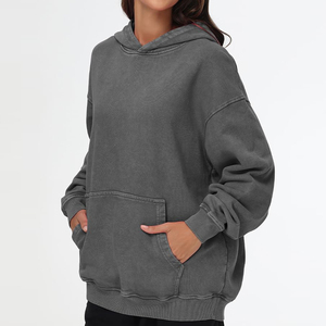 Sweat-shirt à capuche oversize pour femme, 100 % coton tricoté, couleur unie, respirant, manches longues, hiver, décontracté, écologique, vente en gros - Product Image 1