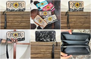 Cartera de cuero de vaca con diseño floral de girasol, hecha a mano, con monedero y tarjetero RFID para mujer, novedad al por mayor 2026 - Product Image 3