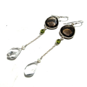 Natural Smoky Quartz <b>Crystal</b> Quartz Peridot Dangle Earring 925 Sterling Silver Handmade Gemstone Designer Drop Earring Unisex - Product Image 2