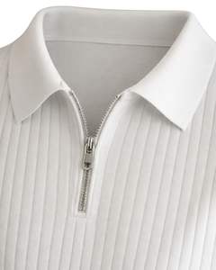 Polo de Manga Corta con Cierre de Cremallera de Cuarto, Blanco, con Cuello en Contraste, Tejido de Punto, Personalizado para Hombre, Fabricante Personalizado, Ropa Casual de Verano - Product Image 6