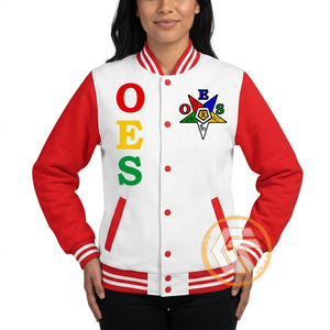 Chaqueta Varsity Acolchada GREEK TREASURES OES Blanca y Roja de Manga Larga con Logotipo Bordado en la Parte Delantera y Cuello Alto para Mujer en Satén de Seda - Product Image 4