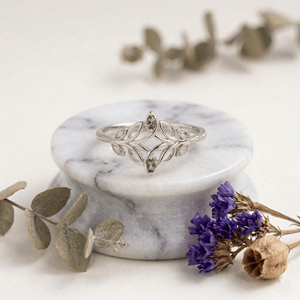 Artisan Nature Inspired Engagement <b>Ring</b> Kite Shape Moss Gem GIA Diamond Detail <b>Fine</b> Gold Jewelry Trend - Product Image 1