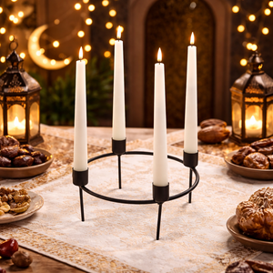Centre de table Luna Circle à 4 bougies coniques, fait main, sans fumée, non parfumé, pour le Ramadan, l'Aïd, les mariages et les célébrations religieuses - Product Image 1