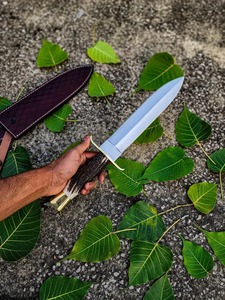 Cuchillo Bowie con mango de cuerno de ciervo hecho a mano, con funda de cuero personalizada, hoja de acero inoxidable con punta caída, cuchillo de caza. - Product Image 6