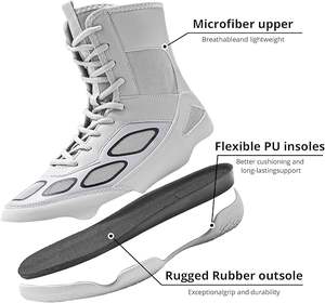 รองเท้าผ้าใบหุ้มข้อสูงสำหรับผู้ชาย สำหรับมวยปล้ำ มวยสากล วัสดุ PU ระบายอากาศได้ดี น้ำหนักเบา กันลื่น เหมาะสำหรับออกกำลังกาย - Product Image 5