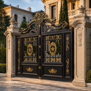 Portail de Villa Ornemental Noir et Or de Luxe, Arche Royale, Porte d'Entrée Principale, Portail de Sécurité, Design Métallique Décoratif pour la Maison - Product Image 2