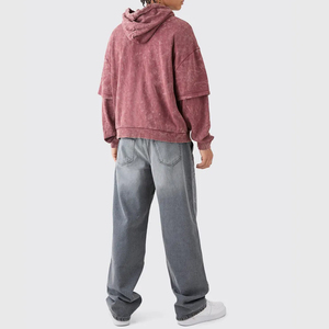 Sweat à capuche double couche délavé à l'acide pour homme, chaud et épais en coton, style vintage streetwear décontracté, fournisseur OEM - Product Image 3