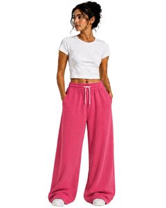 Pantalon de survêtement large pour femme, rouge foncé personnalisé, taille haute, coupe ample, style streetwear décontracté, en molleton avec cordon de serrage et poches - Product Image 1