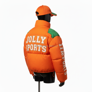 Chaqueta acolchada de gran tamaño para mujer, tela de nailon acolchada 300 GSM, Panel naranja verde, chaqueta acolchada con logotipo personalizado bordado cálido para mujer - Product Image 5