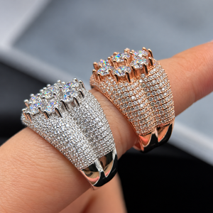 Womens Moissanite 925 Silver Cluster <b>Stone</b> <b>Ring</b> Rose Gold <b>Two</b> Tone Round Cut Luxury Statement Jewellery Elegant Wide Band <b>Ring</b> - Product Image 6