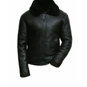 Blouson Bomber Homme en Cuir Véritable, Doublure Intérieure en Coton, Coupe-Vent, Style Moto Hiver, Fermeture Éclair, Gaufré - Product Image 4