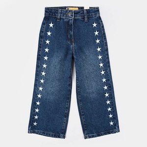 Winter Fashion Girls' Straight Leg Fleece-<b>Lined</b> Thickened Breathable <b>Jeans</b> Large Children's Loose Printed Worsted Fabric Pants - Product Image 1