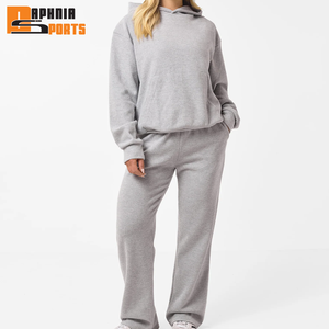 Conjunto de 2 Piezas de Ropa Deportiva Casual para Mujer, Sudadera con Cierre y Pantalones Deportivos, Corte Regular, 100% Algodón Felpa - Product Image 1