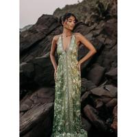 Robe longue éco-responsable pour femme, style bohème, à sequins, coupe trapèze, bretelles spaghetti, coupe classique, imprimé floral/uni, tricotée, décontractée, été-automne