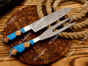Couteau de Chef et Fourchette en Acier Damas de Haute Qualité, Tranchant comme un Rasoir, Professionnel pour Découpe de Brisket et Barbecue, Ambidextre - Product Image 6