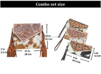Tas bahu dan tempat kartu dompet wanita, Set Kombo 2 potong untuk wanita kulit sapi tote tangan kustom kapasitas besar pinggiran selempang
