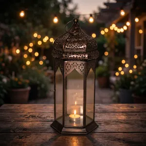 Farol Hexagonal de Latón con Paneles de Vidrio, Decoración Duradera para el Hogar - Product Image 5