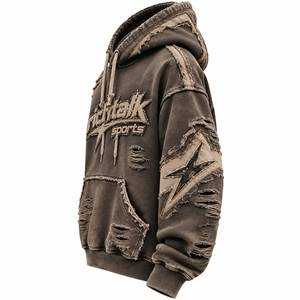 Sweat-shirt à capuche pour homme, coupe classique, en coton French Terry, style streetwear, effet vieilli, logo brodé, poche décorative, hiver - Product Image 2