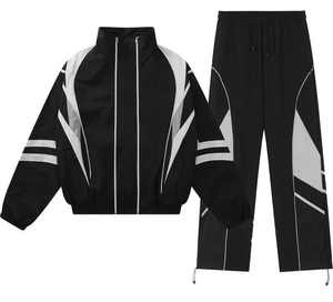 <b>Men's</b> Black Gray Color Blocking Sporty Track Suit Set Stand Collar Zipper <b>Jacket</b> Pants Breathable Polyester Autumn Wear - Product Image 4