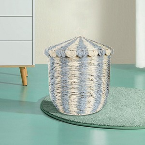 Handwoven Eco-Friendly <b>Storage</b> Basket Laundry <b>Hamper</b> Lidded Fashion Decor Pet Toys Box Sundries Holder Bin Living Room Bedroom - Product Image 3