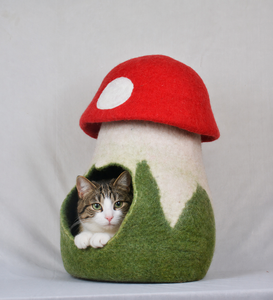 High Quality Wool <b>Felt</b> Mushroom Design Cat Cave for Pets - Handmade <b>Felt</b> Cave - Pet Friendly House - Product Image 1