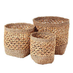 Paniers de rangement en jonc de mer naturel, ensemble de 3 paniers gigognes faits à la main, vente en gros, fabriqués au Vietnam - Product Image 1
