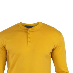 เสื้อยืดแขนยาวทรงเฮนลีย์ผู้ชายคุณภาพสูง ปี 2026 สีเหลืองล้วน สไตล์ลำลอง ผ้าถัก ทรงปกติ คอกลม โลโก้ด้านหน้า ผ้าฝ้าย 100% - Product Image 2