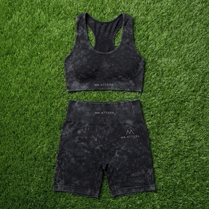 Conjunto Deportivo para Mujer, Top Deportivo Negro con Efecto Desgastado y Pantalones Cortos de Cintura Alta para Gimnasio, Yoga y Entrenamiento - Product Image 6
