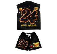 Conjunto de Camiseta sin Mangas y Pantalones Cortos Negros para Hombre, Estampado de Águila en Serigrafía, Estilo Urbano, Ropa de Verano
