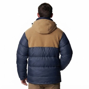 Men Hooded Puffer Jacket Color Blocking Windproof Thick Winter Coat Casual Outdoor Style Polyester Wadding Stand Collar Zipper - Product Image 5
