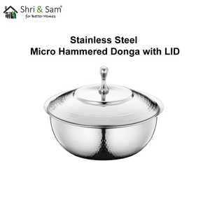 Micro Hammered Donga <b>with</b> <b>Lid</b> Stainless Steel for <b>Serving</b> and Displaying Food for <b>Bowls</b> - Product Image 4