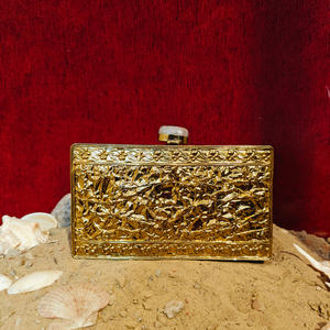 INDIAN Mother of Pearl Mosaic Brass <b>Grid</b> Clutch Handmade Evening Statement Bag with Geometric Panels Luxury Art Finish - Product Image 4