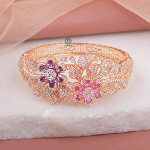 Yoshi Fusion Designer Gold Plated Stainless Steel Diamond Gemstone Charm Bangle - Product Image 1