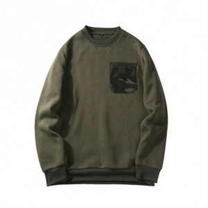 Sweat-shirt à col rond pour homme, vert olive, coupe classique, couleur unie, style décontracté, 100% coton, tricoté en French Terry - Product Image 1