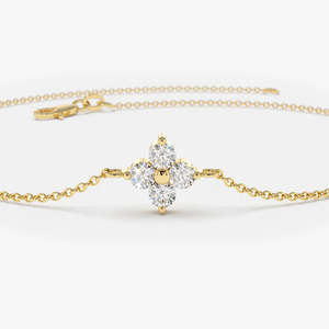 Trendy Vintage Clover Round Brilliant moissanite Gemstone Bracelet 925 Sterling Silver <b>Solid</b> <b>Gold</b> Plated For Girls And Women - Product Image 3