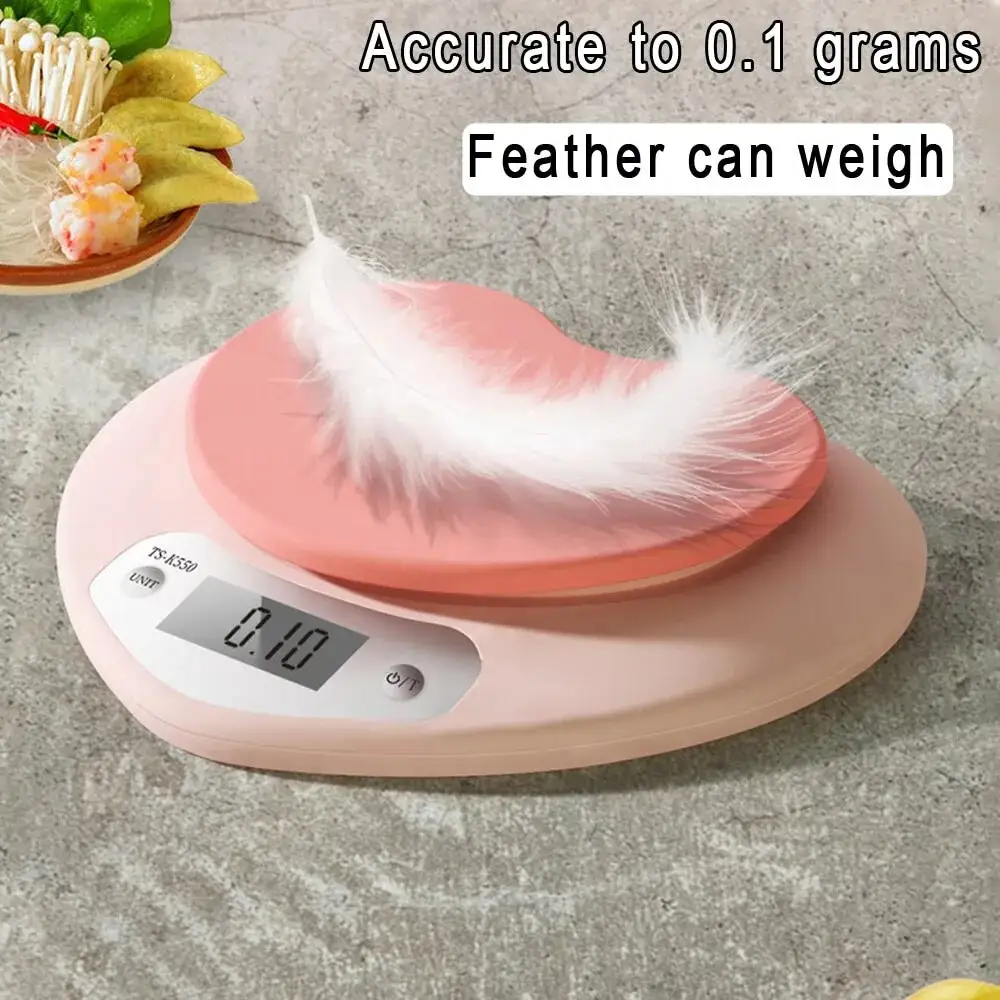 전자 주방 저울 5kg 무게 그램 디지털 저울 정밀 핑크 하트 모양의 식품 휴대용 디지털 저울