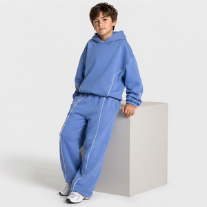 Sweat-shirt à capuche pour garçon, personnalisé, bleu azur, avec ligne contrastée, décontracté, surdimensionné, en molleton de qualité supérieure, sweat-shirt à capuche pour garçon - Product Image 6