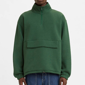 Custom Logo Men's Drop Shoulder <b>Fleece</b> Quarter Zip Collar <b>Jacket</b> - Product Image 6
