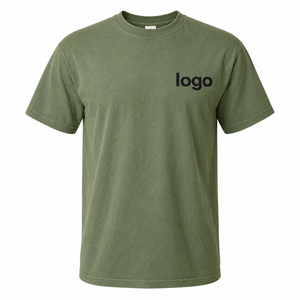 Camiseta de algodón de manga corta verde oliva para hombre con estampado de logotipo frontal, estilo casual, corte regular, cuello redondo, estilo jersey. - Product Image 5