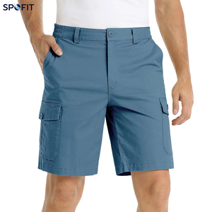 Shorts cargo pour homme SPOFIT, taille mi-haute, style décontracté, vert uni, avec poches, tissu en coton respirant - Product Image 3