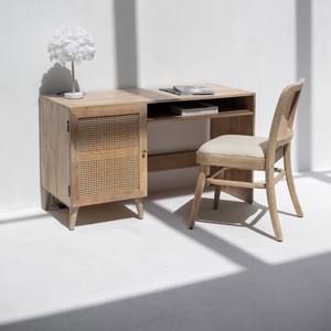 Escritorio de Madera Vandana Vesta Novara con Puerta de Ratán, Diseño Moderno de Estación de Trabajo en Madera Sólida Natural - Product Image 1