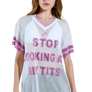 Jersey de Fútbol Americano Personalizado para Mujer, de Lujo, con Pedrería, Malla, Diseño Gráfico Brillante, Talla Grande, Marca Privada, Ropa de Moda OEM - Product Image 4