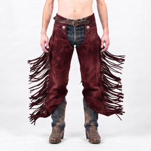 Men's Genuine Leather High Rise Western <b>Chaps</b> with Fringe Buckle Closure Regular Fit Casual for <b>Riding</b> - Product Image 1
