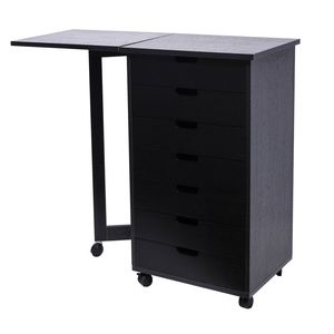 Armadietto Portadocumenti in Legno Nero a 7 Cassetti con Carrello a Ruote e Scrivania - Product Image 3